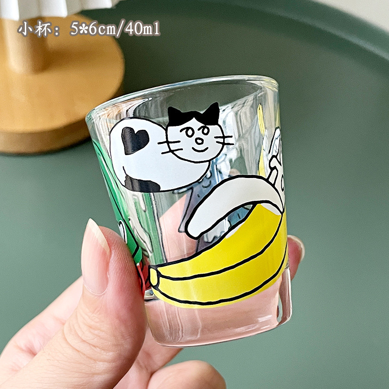 日本式の清酒のコップのセットは厚いミニガラスの焼酎の家庭の個性のプリントの小さい杯の白酒のコップを厚くします。|undefined