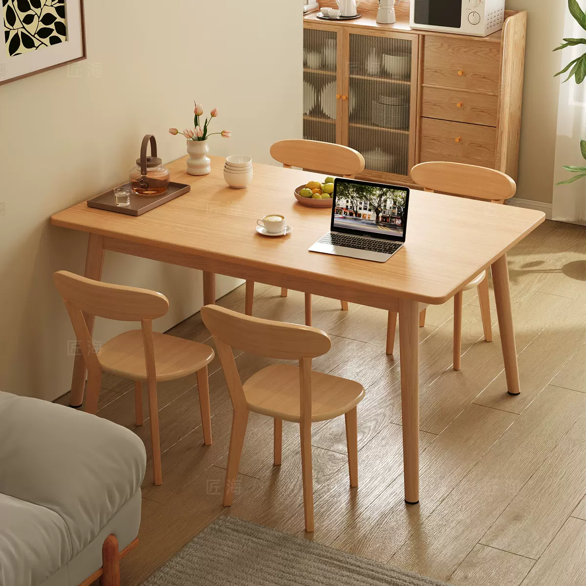 匠海全实木餐桌客厅家用小户型长方形餐桌原木风桌椅组合吃饭桌子