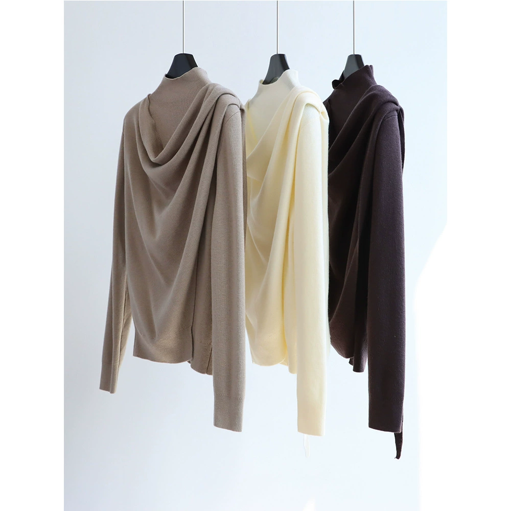 Нишевая искусственная водолазка из двух частей, трикотаж с длинными рукавами, осенне-зимний пуловер, модный внутренний трикотаж из смеси шерсти, женский топ