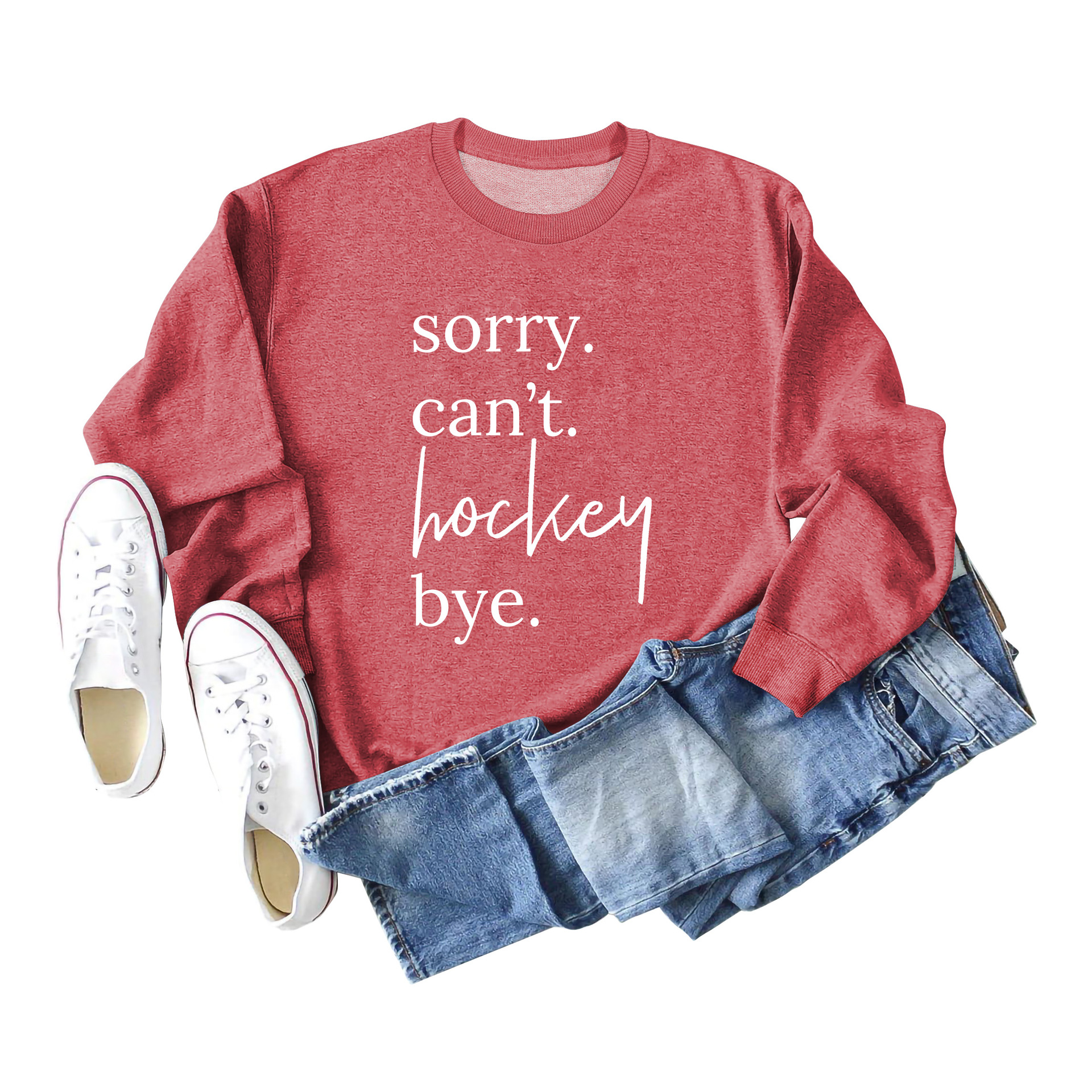 Comercio exterior transfronterizo casual manga larga Sorry't Hockey Bye suéter suelto de cuello redondo para mujer europea y americana
