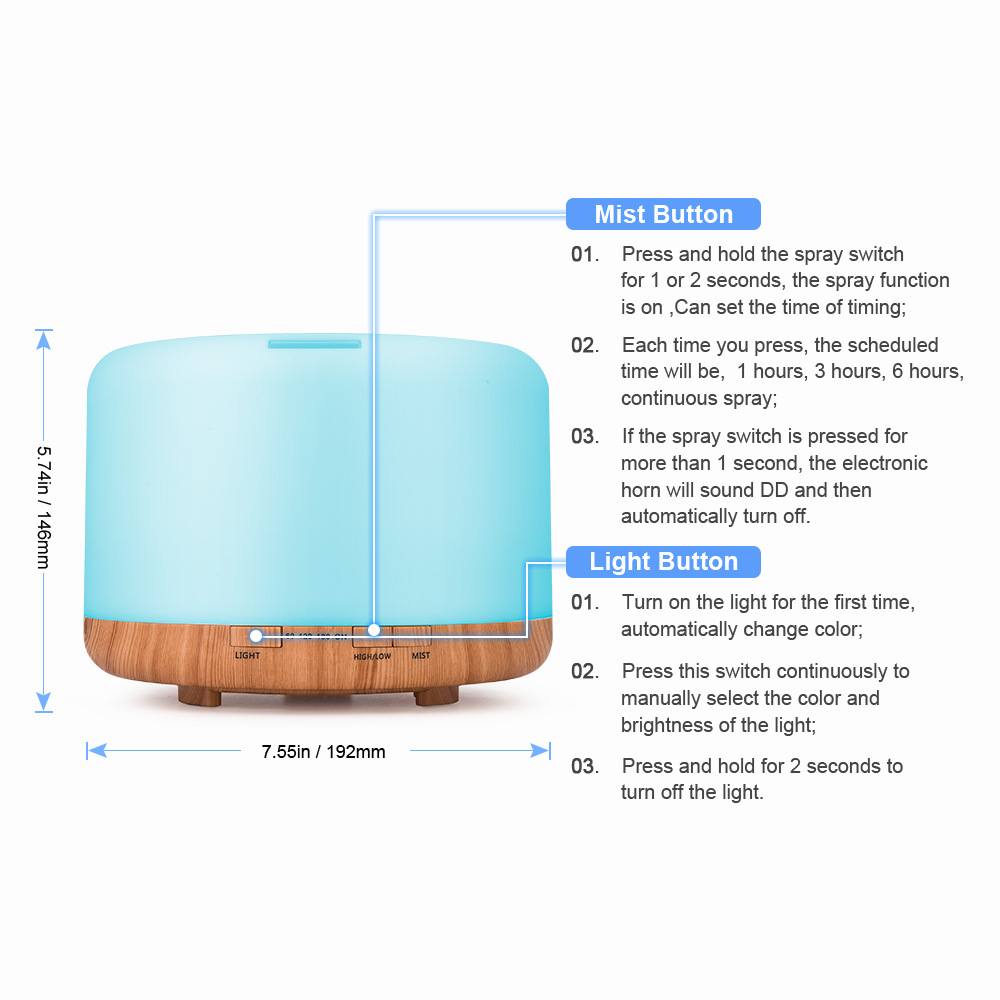 Difusor de Aceites Esenciales para Aromaterapia en el Hogar, 1000 ml, Diseño de Madera, Silencioso, Humidificador, Venta al por Mayor