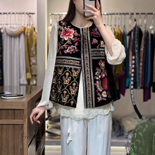 新中式真丝丝绒刺绣马甲上衣女202年5秋款气质复古唐装马夹不退换