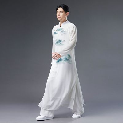 Men Chinese ancient folk costumes hafu Chinese kung fu clothing  chiffon mountain Chinese traditional Ancient folk men prince cosplay costume long coat