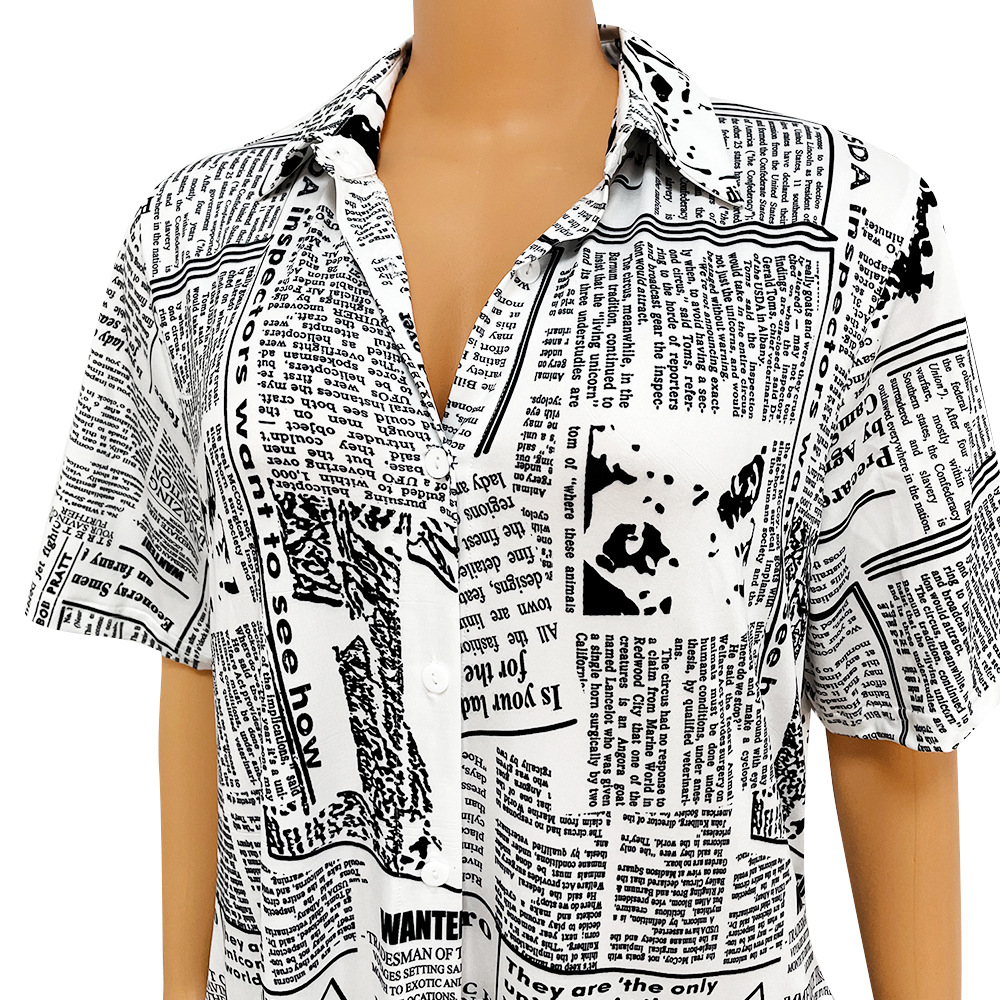 Casual Loose Digital Printing Newspaper Dress Women