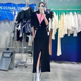 1494新款春套装气质修身显瘦拼接西装领上衣衬衫时尚休闲裤两件套