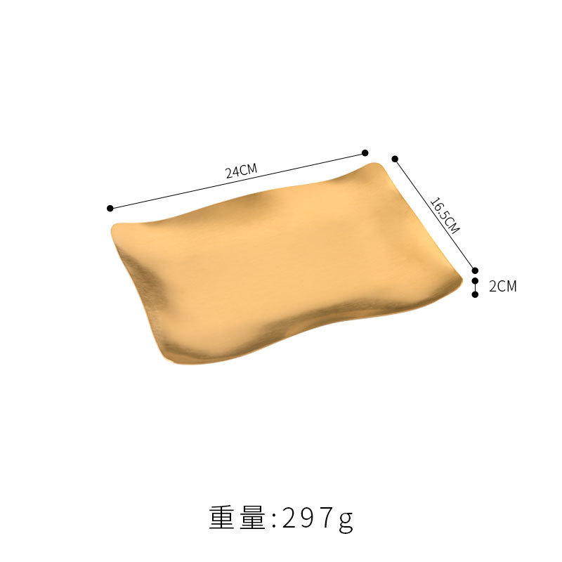 韩式不锈钢长方形盘金色异形盘子烧烤碟点心平盘浅盘烤肉店餐具|undefined