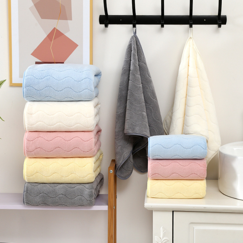 Coral Velvet Water Ripple Towel Bath Towel Household Couple Towel Absorbent Quick-Drying Gift Set Gift Box Couple Model