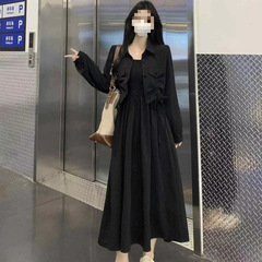 大码女装胖mm秋季吊带连衣裙套装长袖短款开衫外套长款裙子两件套