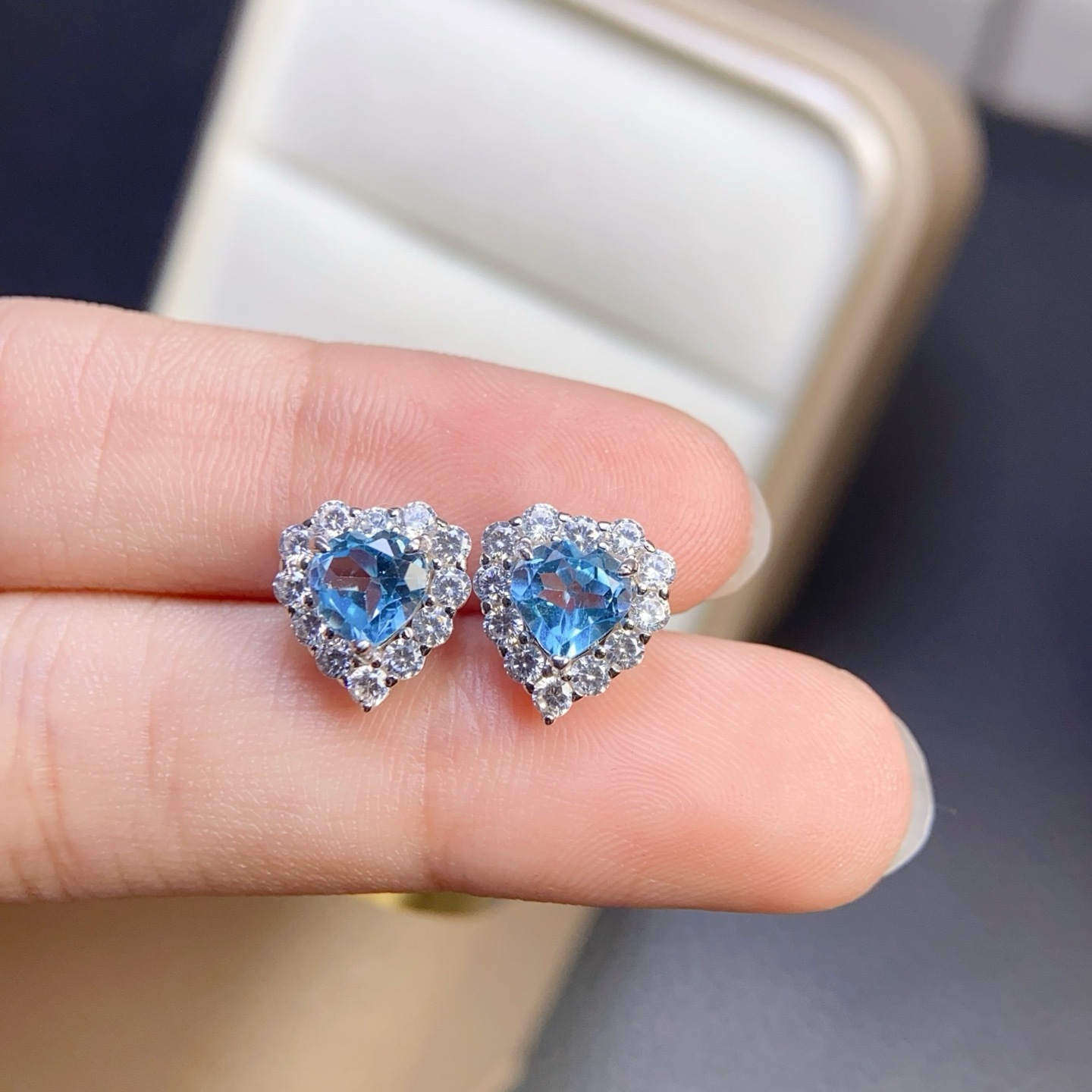 Topaz earrings with flawless clarity and excellent fire, main stone size 6*6mm. 925 silver finely crafted inlay