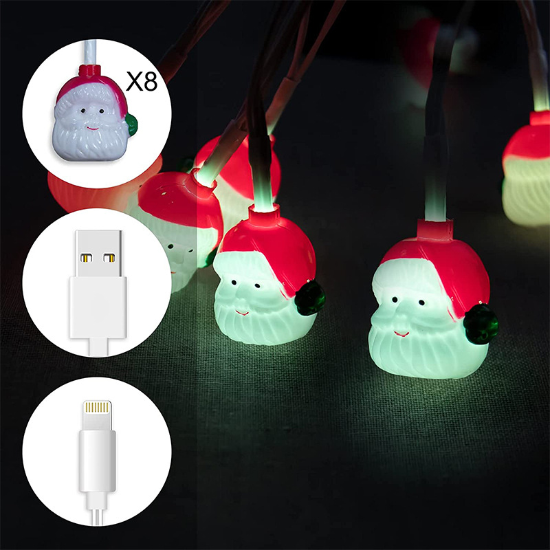 圣诞老人灯串厂家安卓苹果华为手机 usb充电线条灯节日装饰彩灯