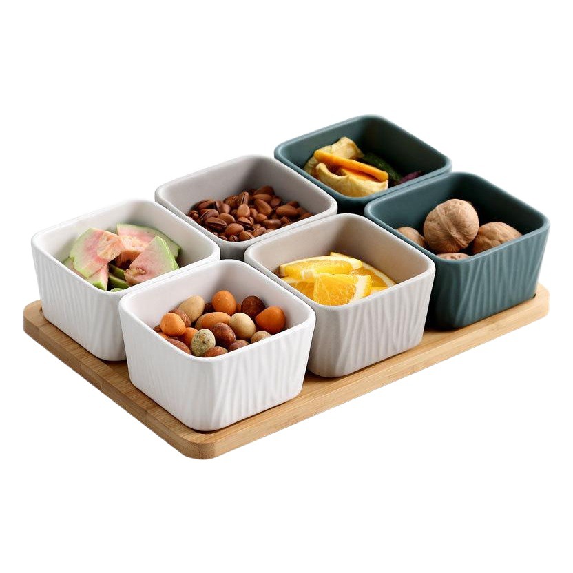 Hogar nórdico sala de estar creativa cerámica rejilla fruta seca plato merienda postre plato caramelo merienda tazón cuadrado