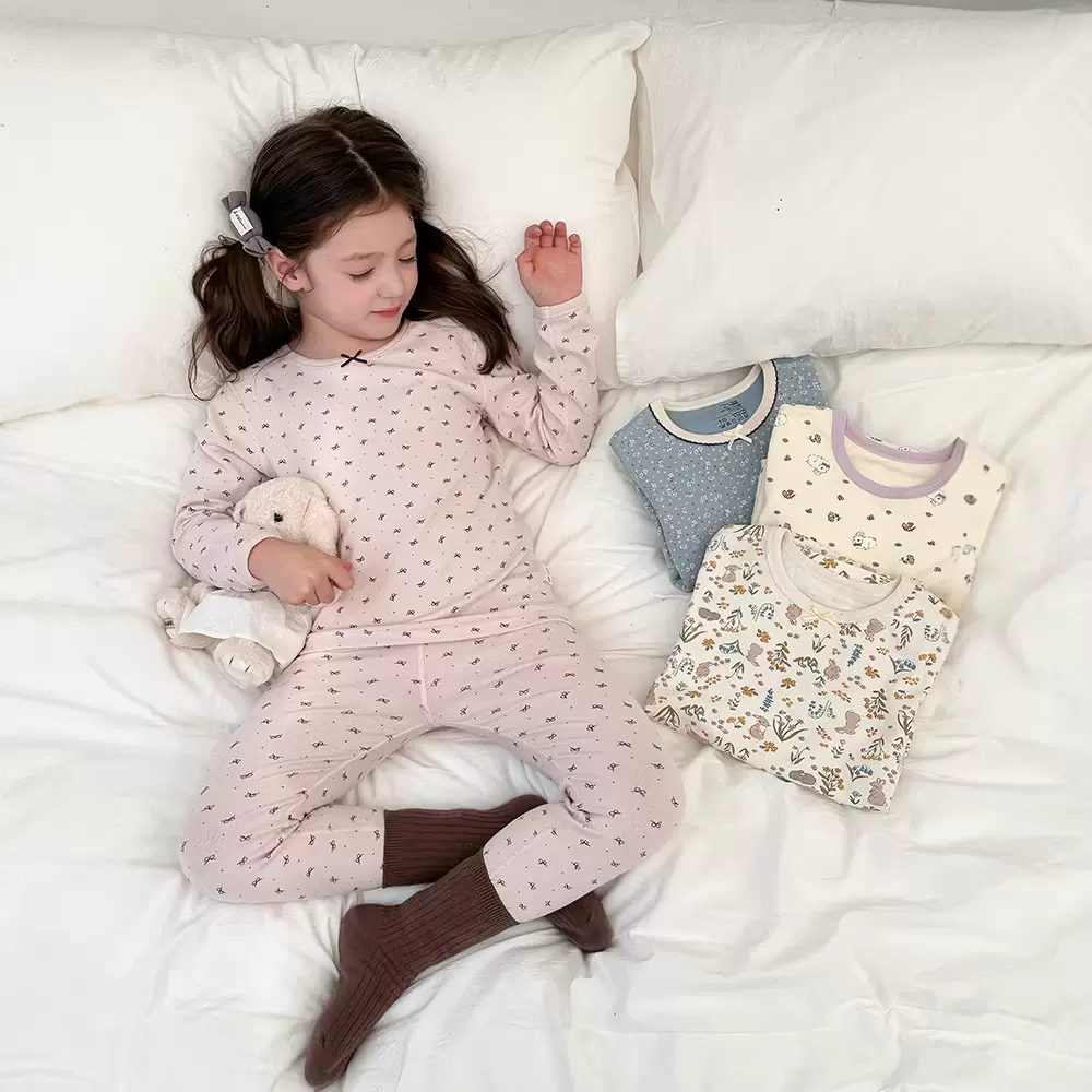 艾摩贝贝儿童舒适10A抗菌秋衣秋裤套装无骨睡衣羊毛拉架家居服