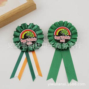 Cross-border supply tinplate holiday party corsage Clover Irish festival badge layout decorative ribbon badge
