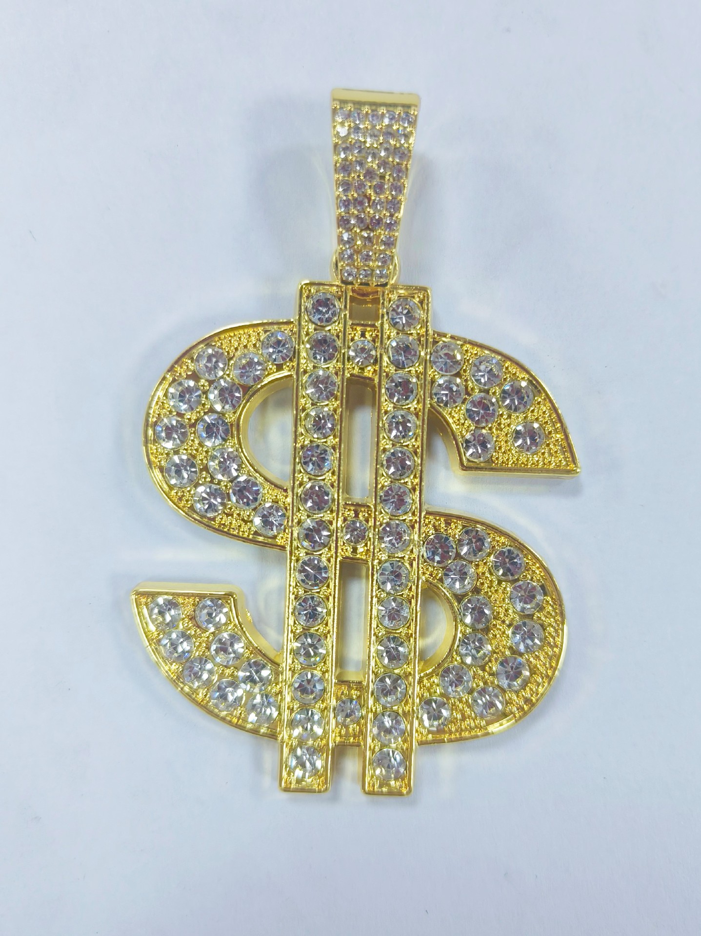 Collar de símbolos de dólar exagerado con diamantes llenos de dólar masculino y femenino moda colgante collar largo collar