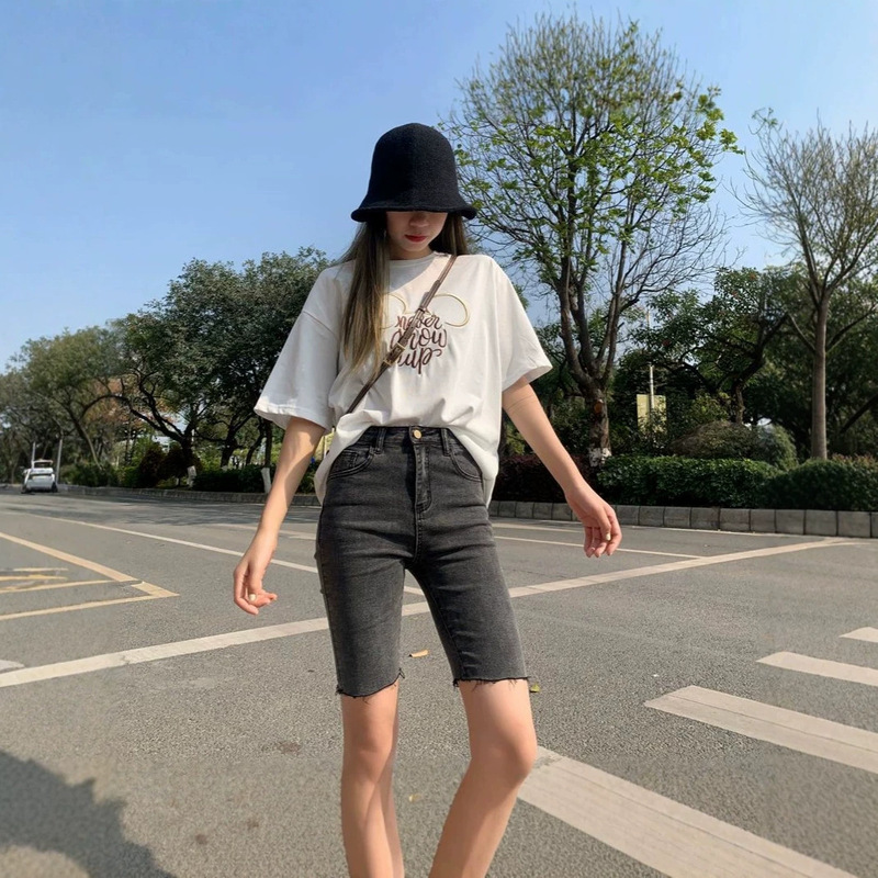 Women's gray denim shorts, 2026 new trendy ins high-waisted slim-fit thin cycling shorts Women's gray denim shorts, 2026 new trendy ins high-waisted slim-fit thin cycling shorts