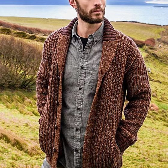 2024 autumn and winter men's cardigan European and American solid color long sleeve slim knit sweater coat cross-border Amazon sweater men