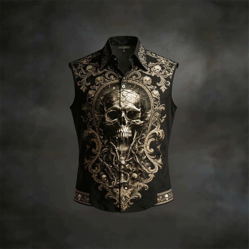 Hawaiian Style Men's Sleeveless Double-Pocket Shirt, Vacation Style Printed Sleeveless Summer Fashion Casual Shirt
