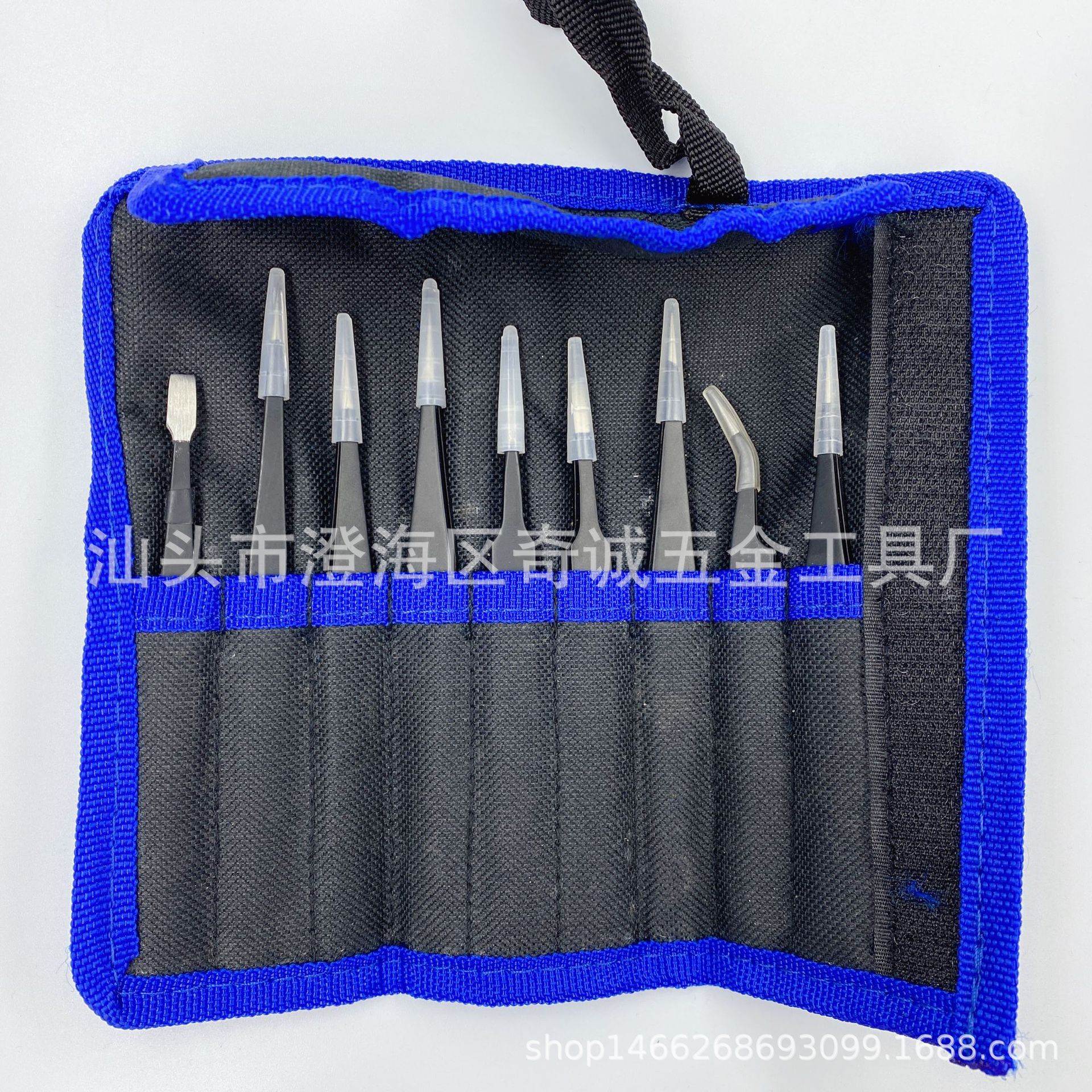 镊子帆布袋9件套 镊子套装 1.5mm厚不锈钢镊子 精密镊子加硬高弹