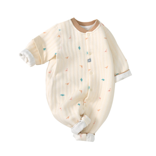 Baby jumpsuit autumn long-sleeved three-layer warm thick romper non-hooded spring and autumn baby clothes baby autumn clothes