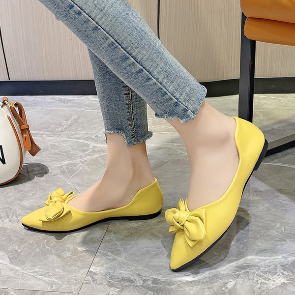 fashionable low shoes flat with bow low-cut all-season