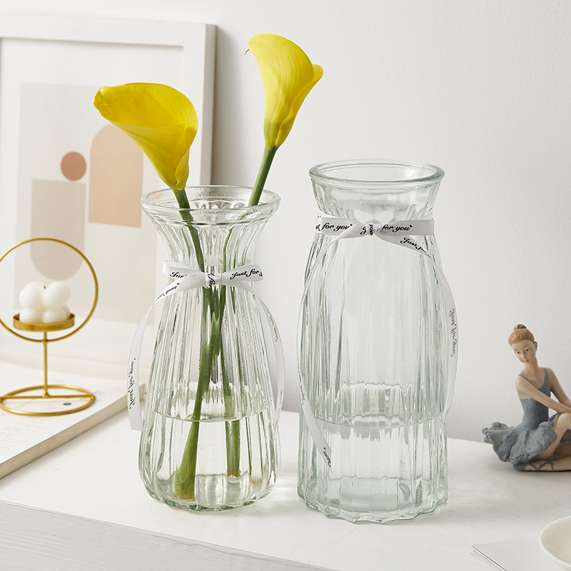 INS estilo simple florero de vidrio transparente flores acuáticas Rosa bambú rico arreglo de flores artificiales decoración del hogar