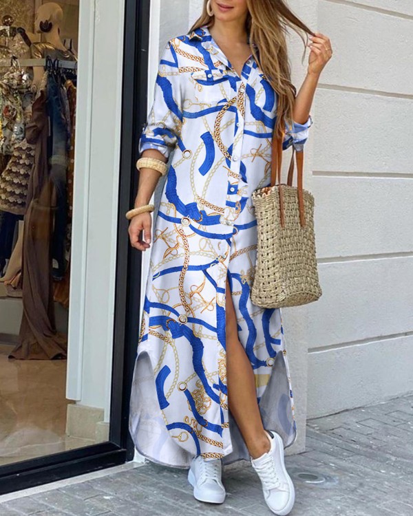 New Spring Summer Fashion Sexy Shirt Maxi Dress