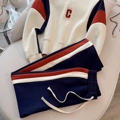 时尚炸街运动休闲套装女冬2025新款春秋卫衣阔腿裤加绒加厚两件套