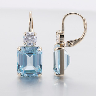 Source Manufacturers Cultivate Aquamaro Earrings 10K Gold Light Luxury New Jewelry Emerald Cut light blue Earrings