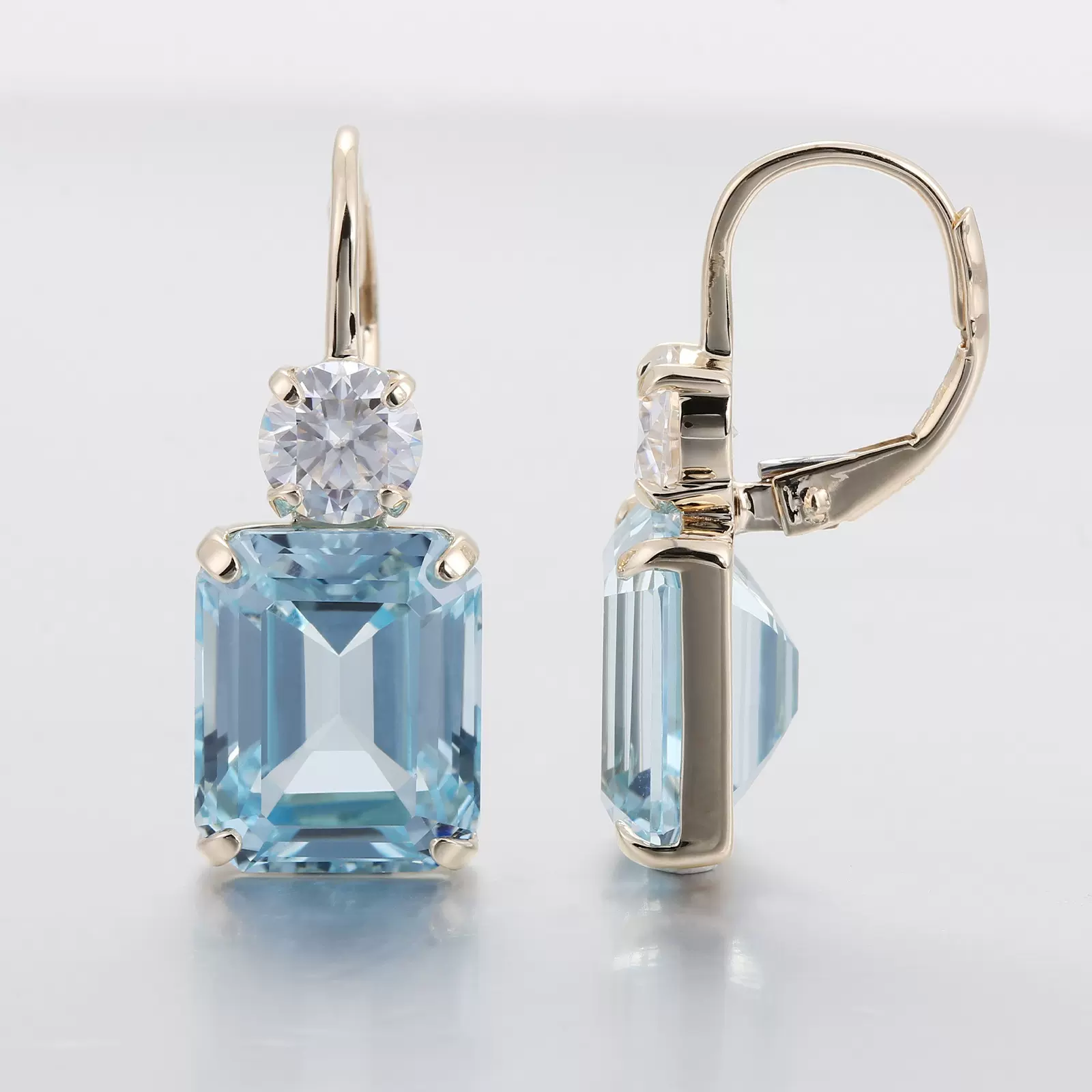 源头厂家培育海蓝宝耳环 10K黄金轻奢新款饰品祖母绿切浅蓝色耳钉