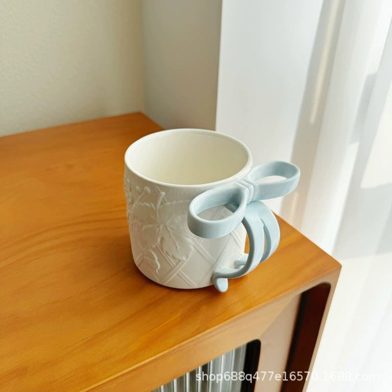 Matte Ceramic Tea Cup with Bow Handle, 380 ml, Microwave & Dishwasher Safe