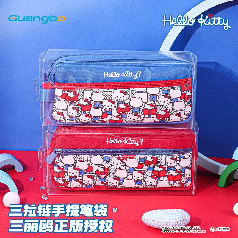 广博 Sanrio, hello kitty, genuine stationery, handheld chain with zipper, pencil case for elementary school students, organizer bag