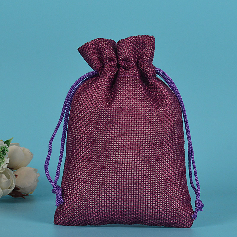 Льняная сумка 7*9 см; темно-фиолетовая нейлоновая веревка