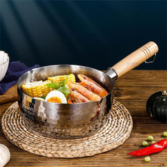 Shiyijia Stainless Steel Japanese Snow Flat Pot with Wood Handle Hammered Pattern Baby Infant Food Pot Household Noodle Thick Milk Pot