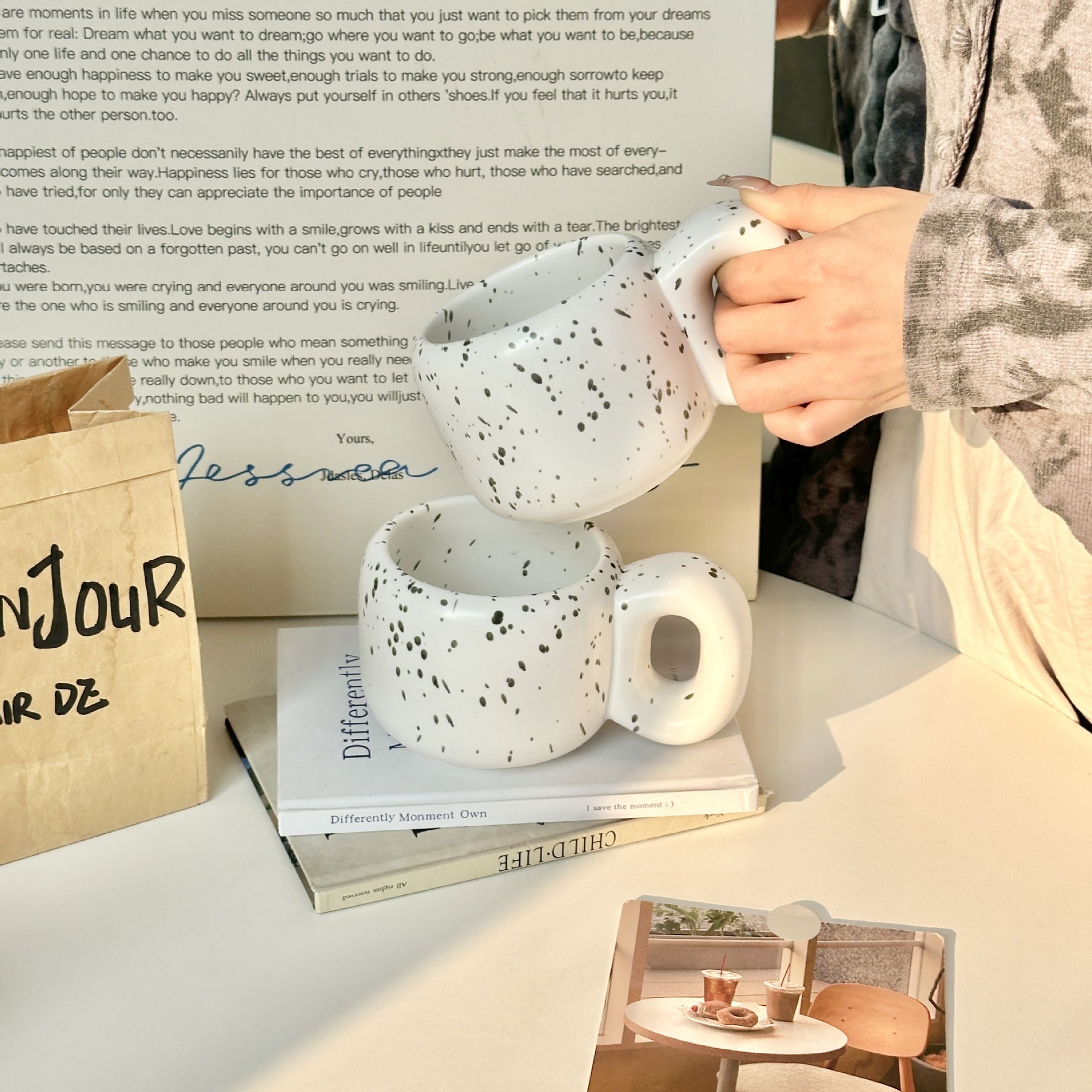 Simple ins puntos de tinta de cerámica de color sólido taza de oficina japonesa taza de café plato conjunto taza de regalo taza de agua