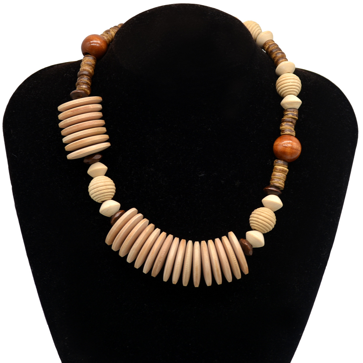 Retro Exaggerated Ethnic Style Geometric Alloy Wood Beaded Women's Necklace display picture 4
