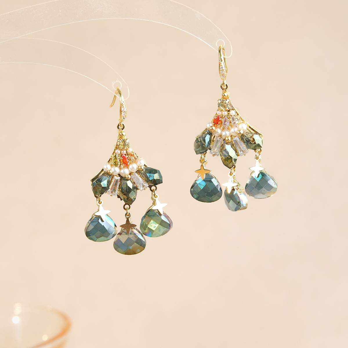 Artificial Crystal Material Luxury Silver Needle Crystal Fringe Earrings Handmade Vintage High-End Feelings Ear Hooks Small Fashion Women's Jewelry