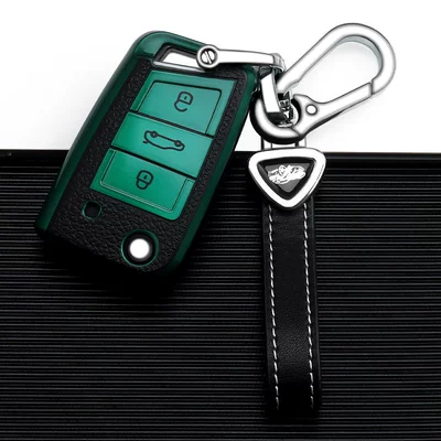 Car key bag: Tiguan Cool Santana Car - volkswagen-b-folding-3-keys-emerald-single-shell-triangle-belt-rope-double-buckle