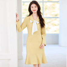 小香风正装修身连衣裙女播音主持人艺考上镜装名媛气质职业套装裙