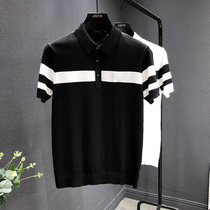 Ice Silk Breathable Fashionable Contrasting Color Stitching Short-Sleeved Knitwear Men's Knitwear 2025 Summer Casual T-Shirt Men Ice Silk Breathable Fashionable Contrasting Color Stitching Short-Sleeved Knitwear Men's Knitwear 2025 Summer Casual T-Shirt Men