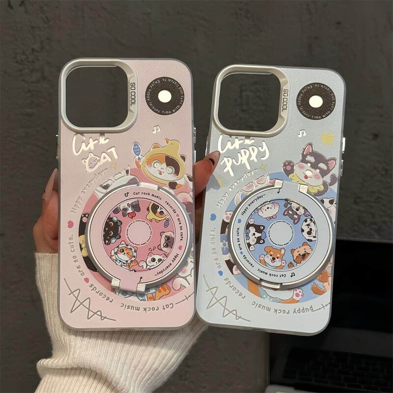 Music Record Dog-Themed Phone Case with Rotating Stand for Apple 17 Pro Max, Huawei Pura 90, Xiaomi, and Vivo Music Record Dog-Themed Phone Case with Rotating Stand for Apple 17 Pro Max, Huawei Pura 90, Xiaomi, and Vivo