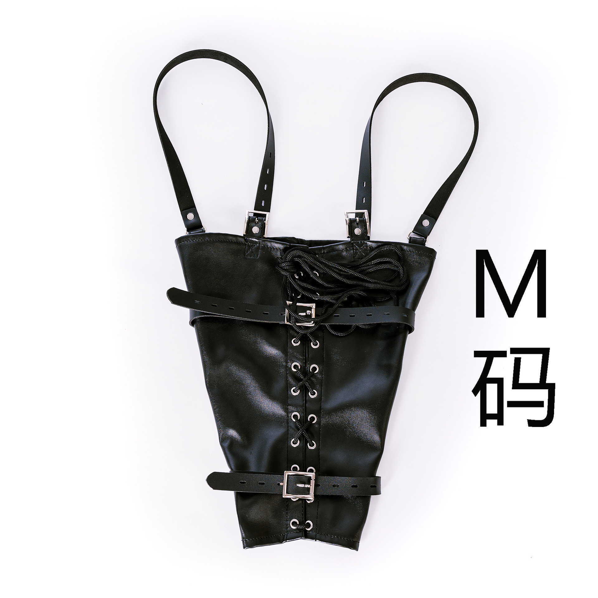 エースレザーのひも付きの手袋は、服装を束ねています。