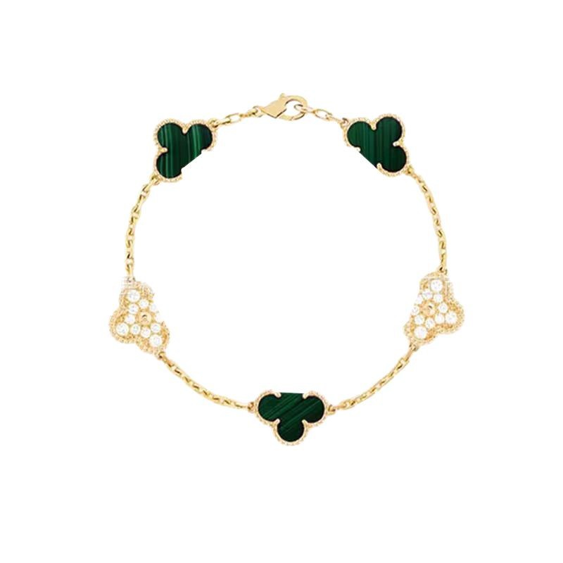 V ゴールドハイバージョン四つ葉のクローバー五花ブレスレット女性用 18K ゴールドメッキ非退色ホワイトマザーオブパールブラックアゲートブレスレットメーカー卸売