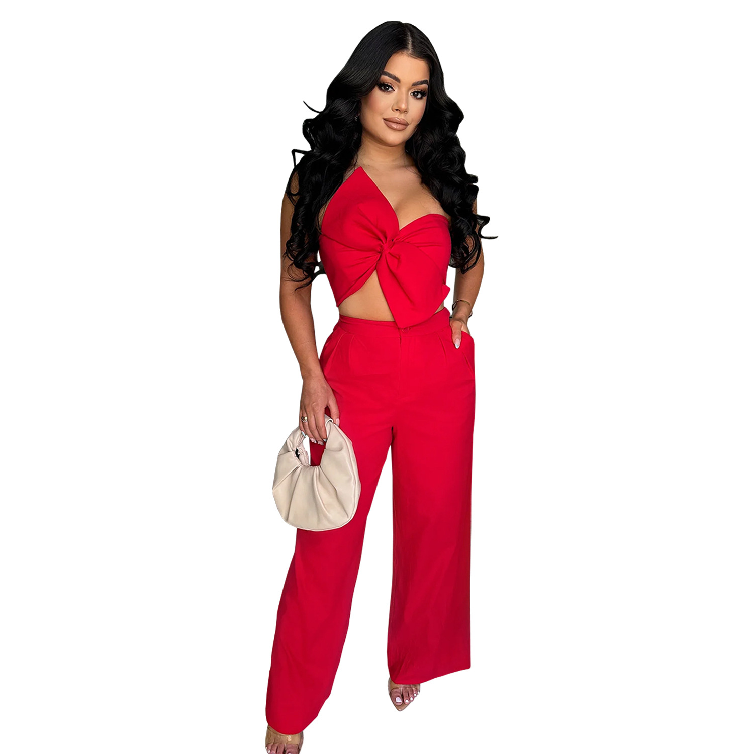 C7375 Cross-border AliExpress Amazon Moda europea y americana Pantalones casuales de lazo sexy de dos piezas Nuevo