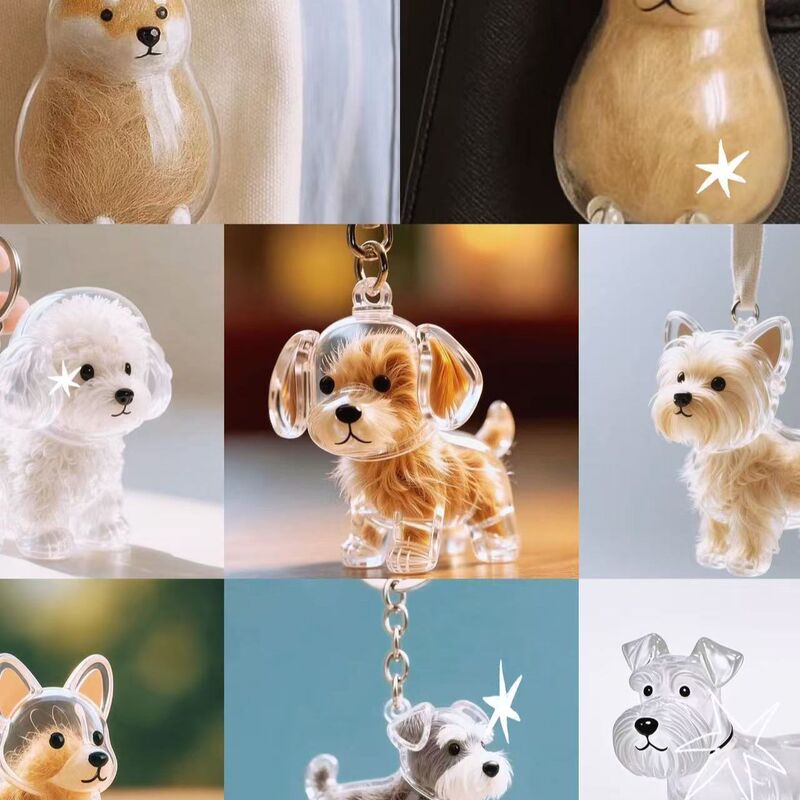 Transparent Puppy Hair Storage Box Pendant Gashapon West Highland Pomeranian Hair Storage Souvenir Key Chain Bag Hanging