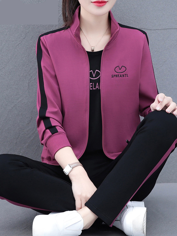 时尚中年妈妈春装外套洋气上衣中老年运动服套装女春秋款三件套|undefined