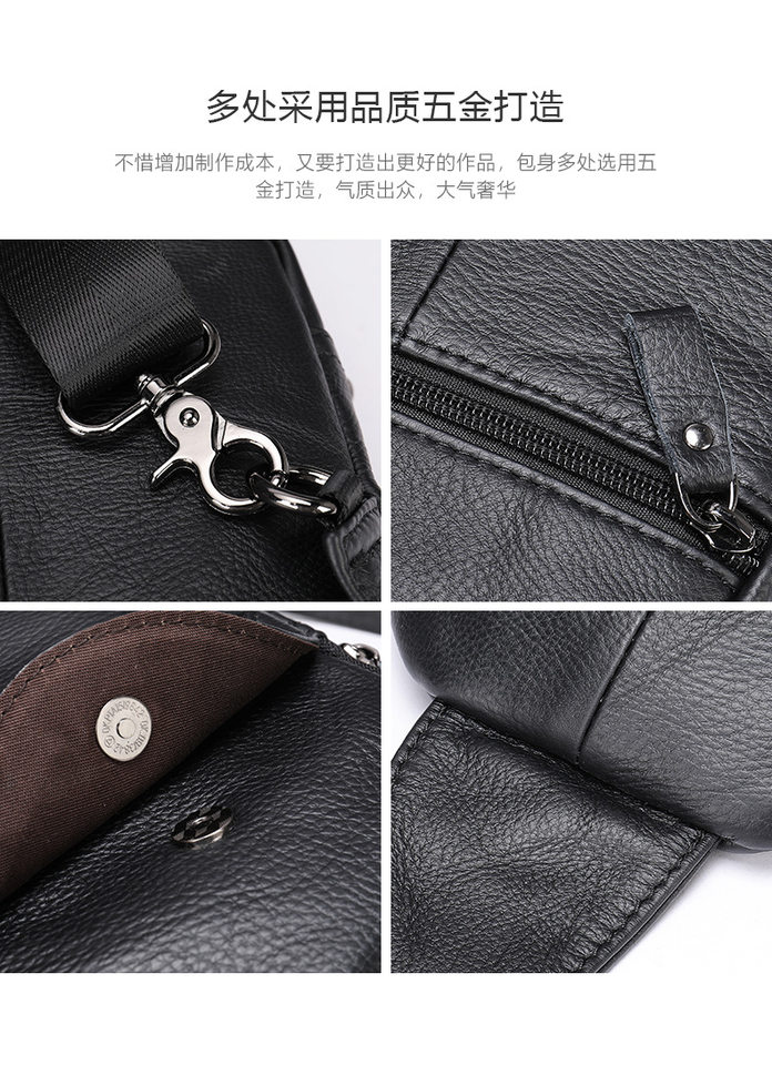 Túi đeo chéo nam da bò thật kiểu mới, túi đeo trước ngực đa ngăn 17×5×30,5 cm — Cà phê nâu, cỡ nhỏ, Đen, Nhỏ, Màu đen, 707 màu đen chi tiết 26