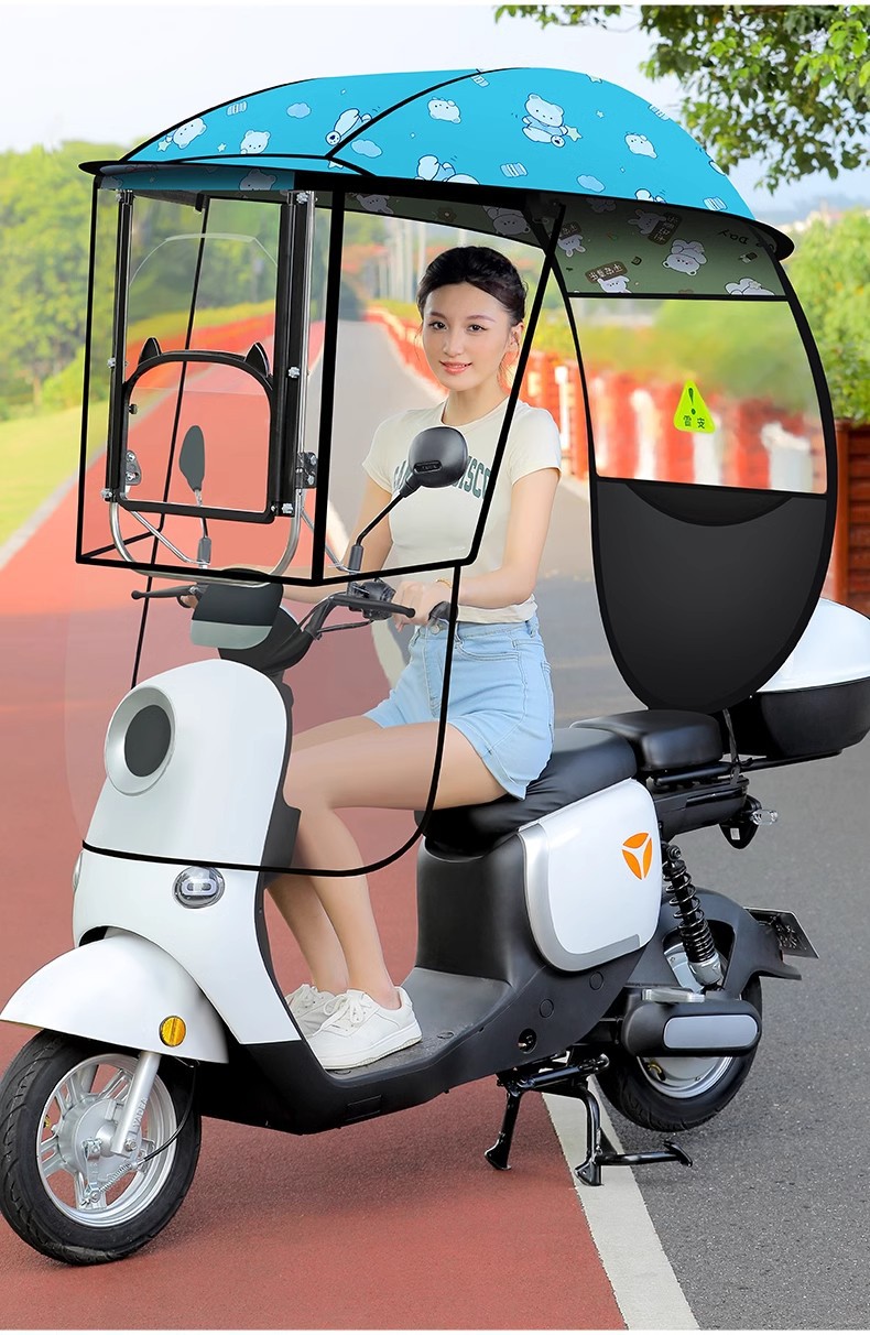 Electric Battery Car New Canopy with Adjustable Angle, Large Window Windshield, Rainproof and Sunproof Carport Parasol