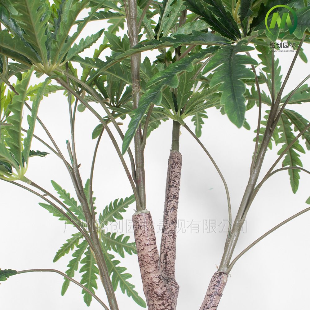 Planta de simulación Sala de estar con maceta de madera de pavo real Planta verde de simulación Planta en maceta de hoja octogonal Planta de interior de madera de pavo real grande