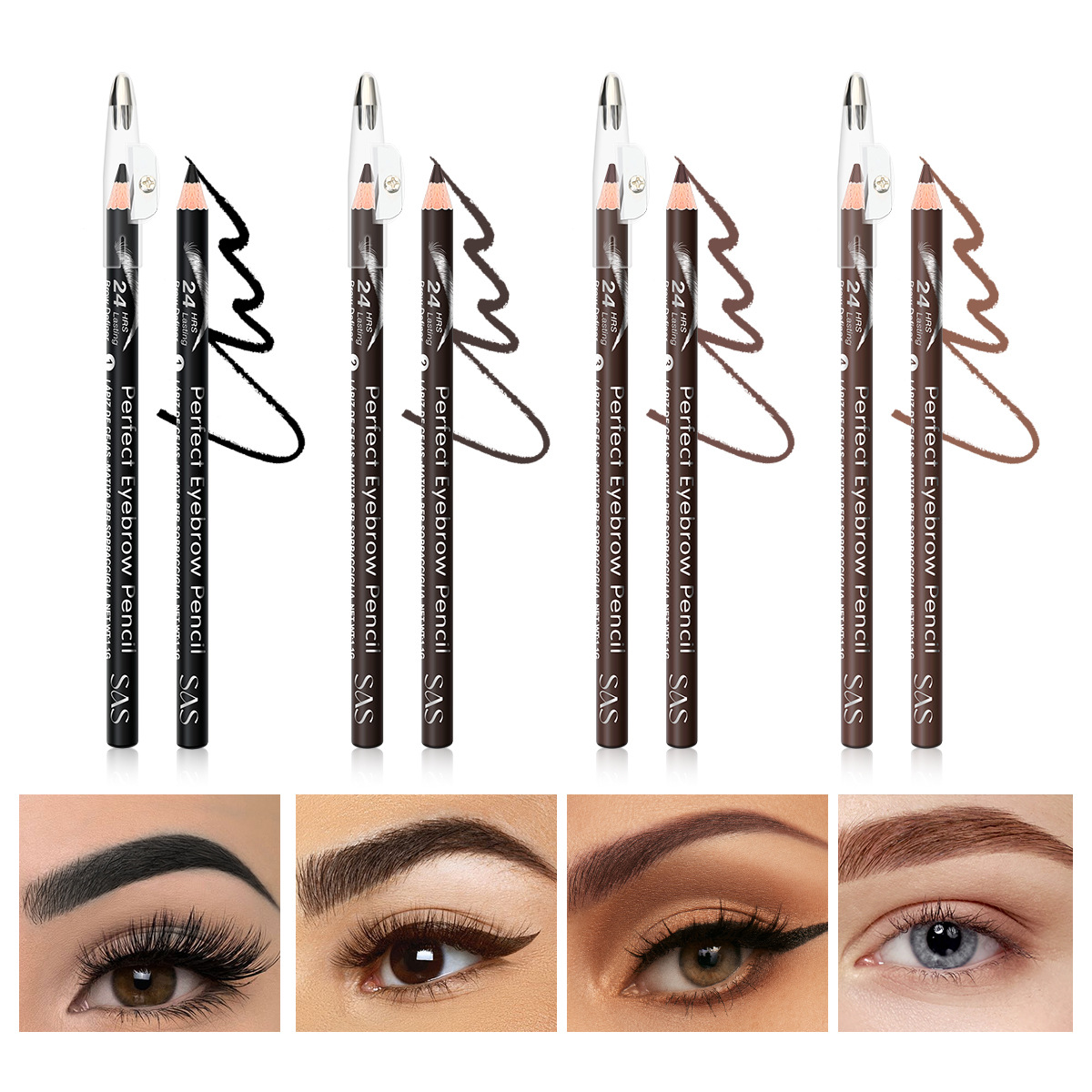 El lápiz de cejas de punto transfronterizo europeo y americano SAS es resistente al agua y no es fácil de desvanecer. Las cejas se tiñen de forma natural y duradera SAP007