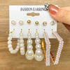 Earrings from pearl, retro metal set, Aliexpress, European style, wholesale